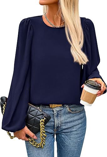 Damen Bluse mit angeschnittenen Ärmeln und eleganten Puffärmeln WW