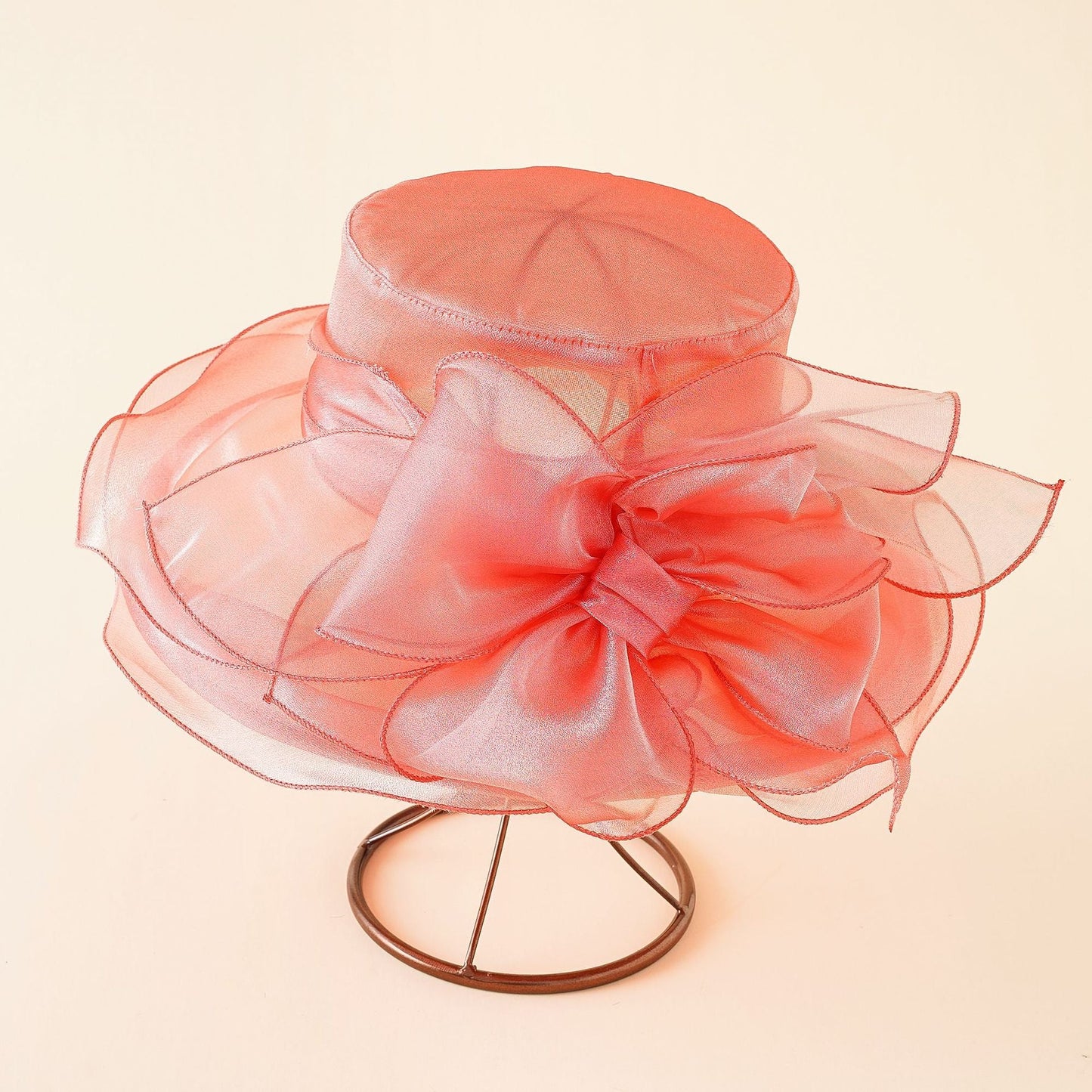 Damen Eleganter Tüllhut mit großem gefaltetem Blumenmotiv WW