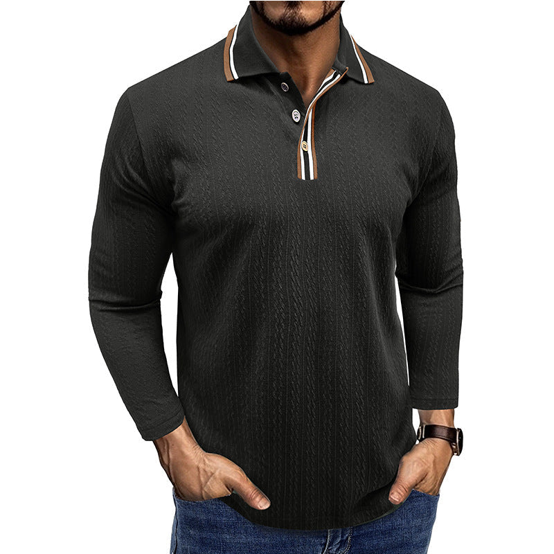 WW | Polo Shirt Taillierte Passform Lange Ärmel Gestreifter Kragen Strick Textur