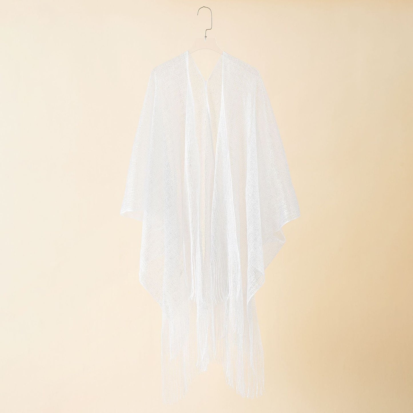Damen Fransen-Kimono aus transparenter, luftiger Struktur WW