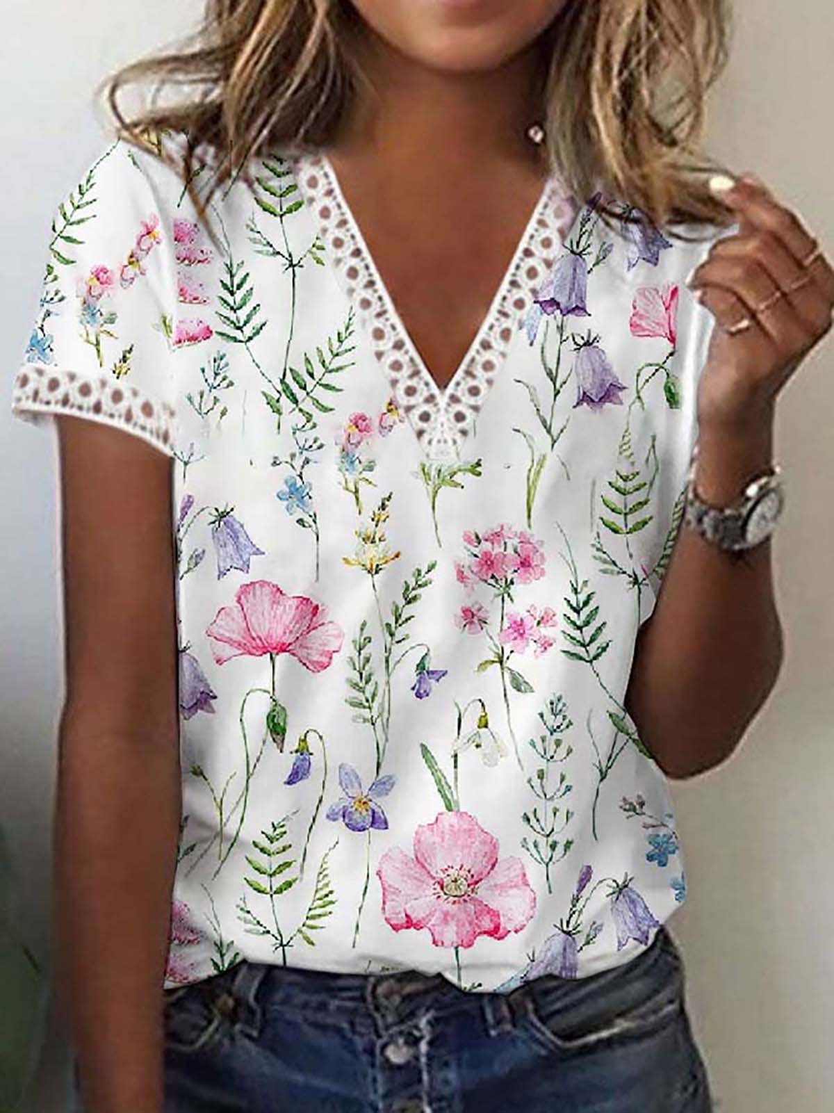 WW | Elegant Women's Short Sleeve V-Neck T-Shirt
