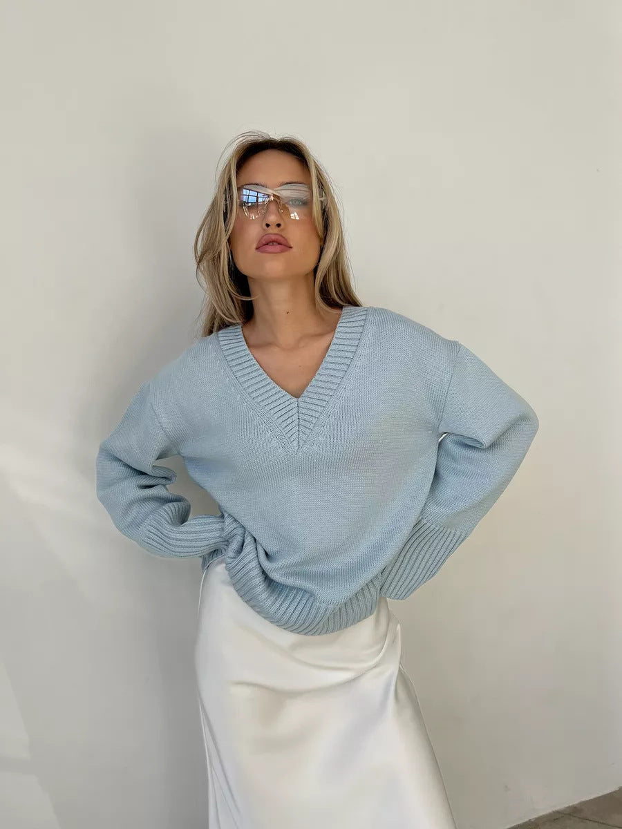 Damen V-Ausschnitt Pullover mit luxuriösem Strickmuster WW