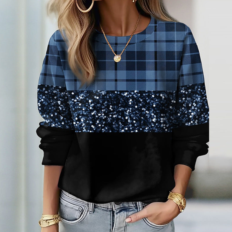 Damen Glitzer-Sweatshirt mit Karomuster und lässigem Schnitt WW
