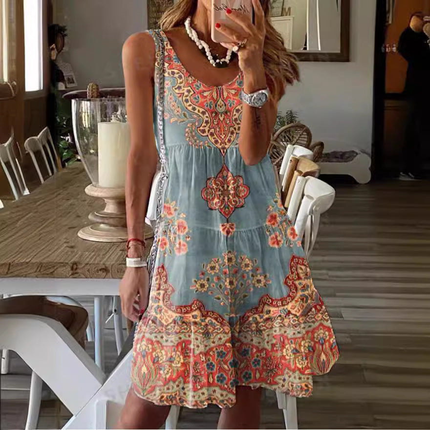Damen Sommerliches Tunika-Kleid mit floralen Mustern und schwingendem Rock WW
