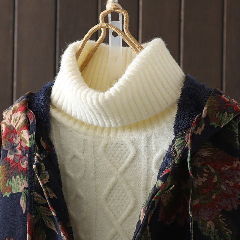 WW | Langer Mantel im Vintage-Stil mit Blumendruck