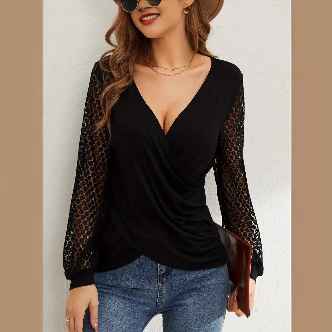 WW | Puff Lantern Sleeve Loose Cross T-Shirt Top