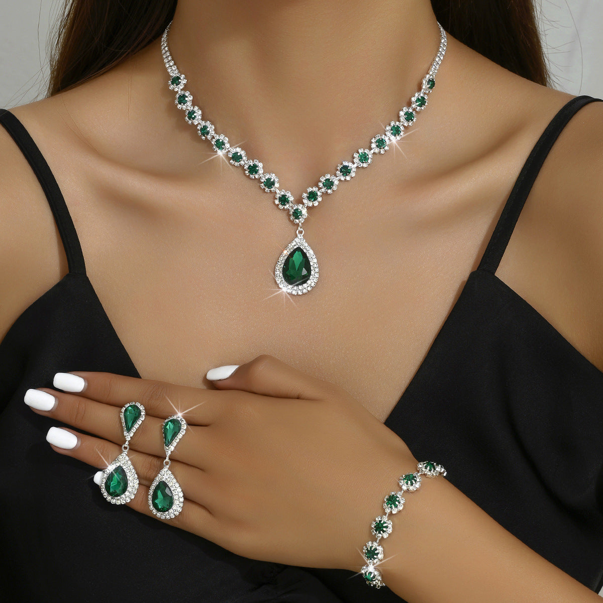 WW - Galvanized Rhinestone Jewelry Set