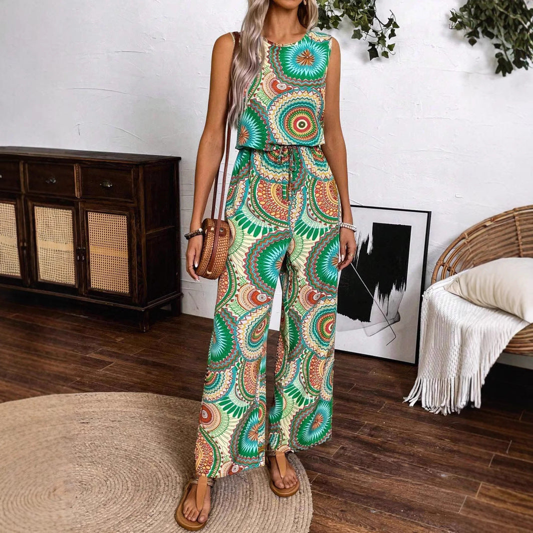 Damen kombiniertes Set mit weitem Bein und dekorativem Muster WW