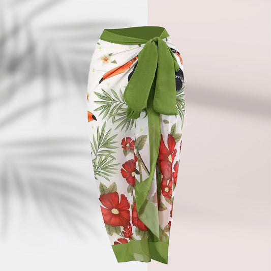 Damen Pareo mit botanischem Muster und stilvollem Bindegürtel WW