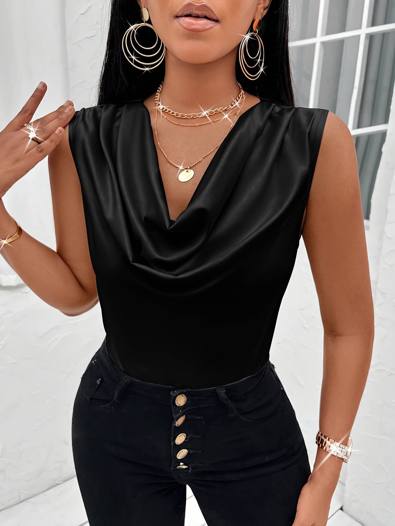 Ladies' elegant top with flowy neckline W&W