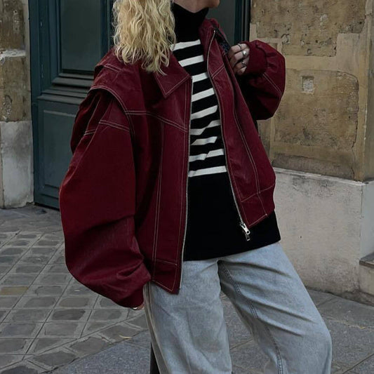 WW | Damen Faux Leder Jacke Elastische Ärmel
