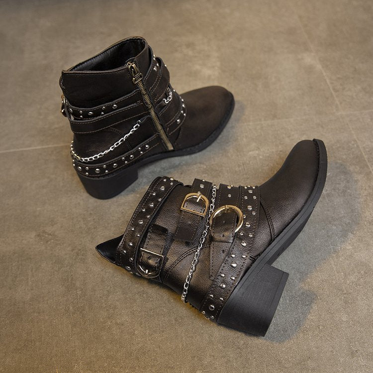 Damen Stiefeletten mit modischem Riemen-Design und dekorativen Akzenten W&W