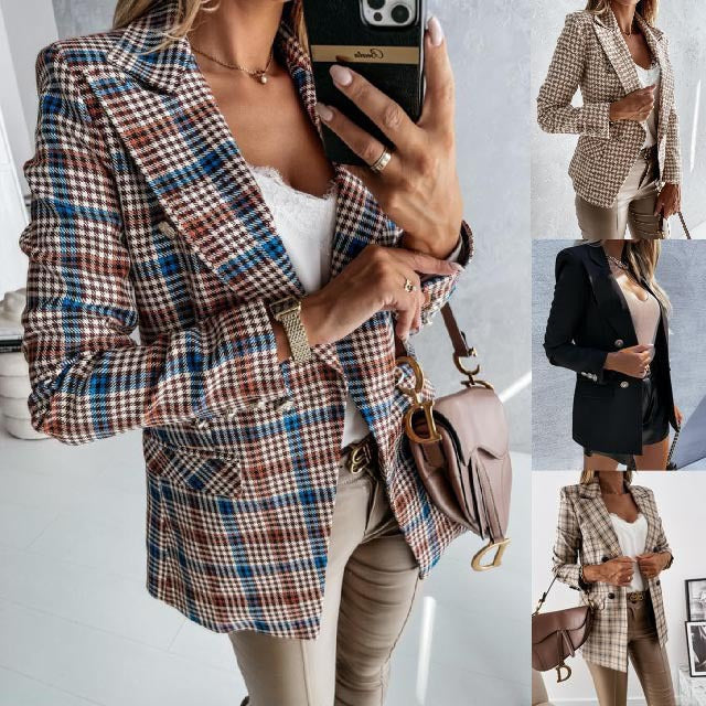 Damen stylische Blazerjacke mit doppelter Knopfleiste und eleganten Silberdetails WW