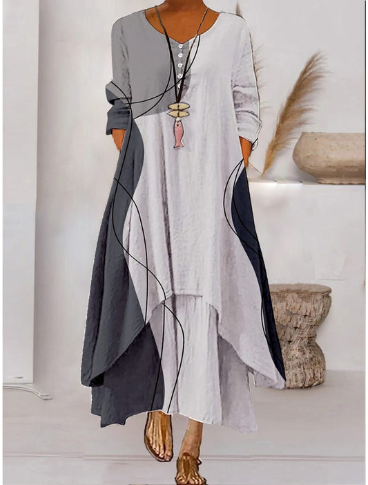WW | Maxi Dress with Long Sleeves and Button Closure
