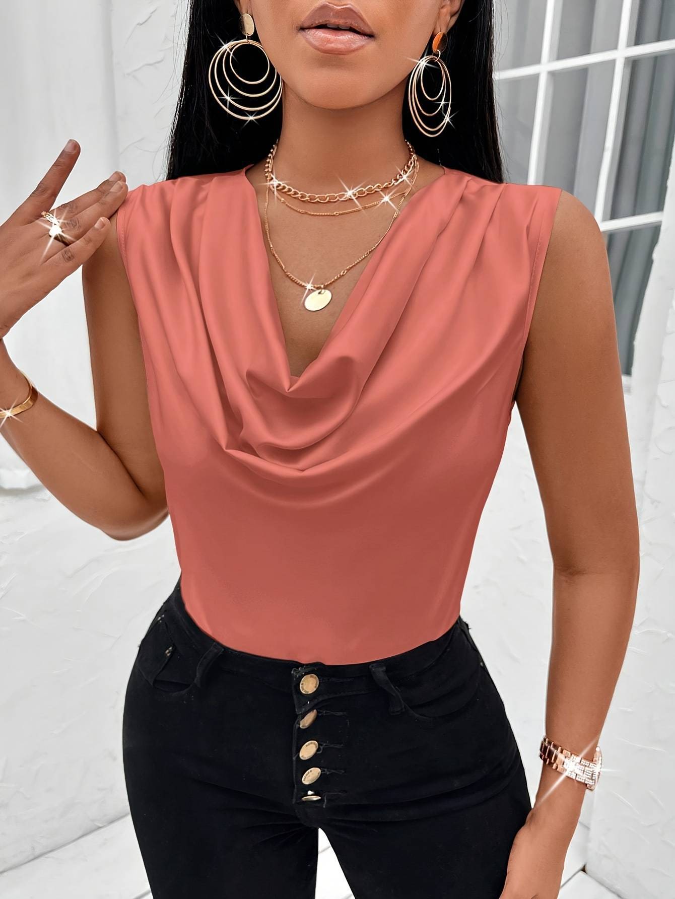 Ladies' elegant top with flowy neckline W&W