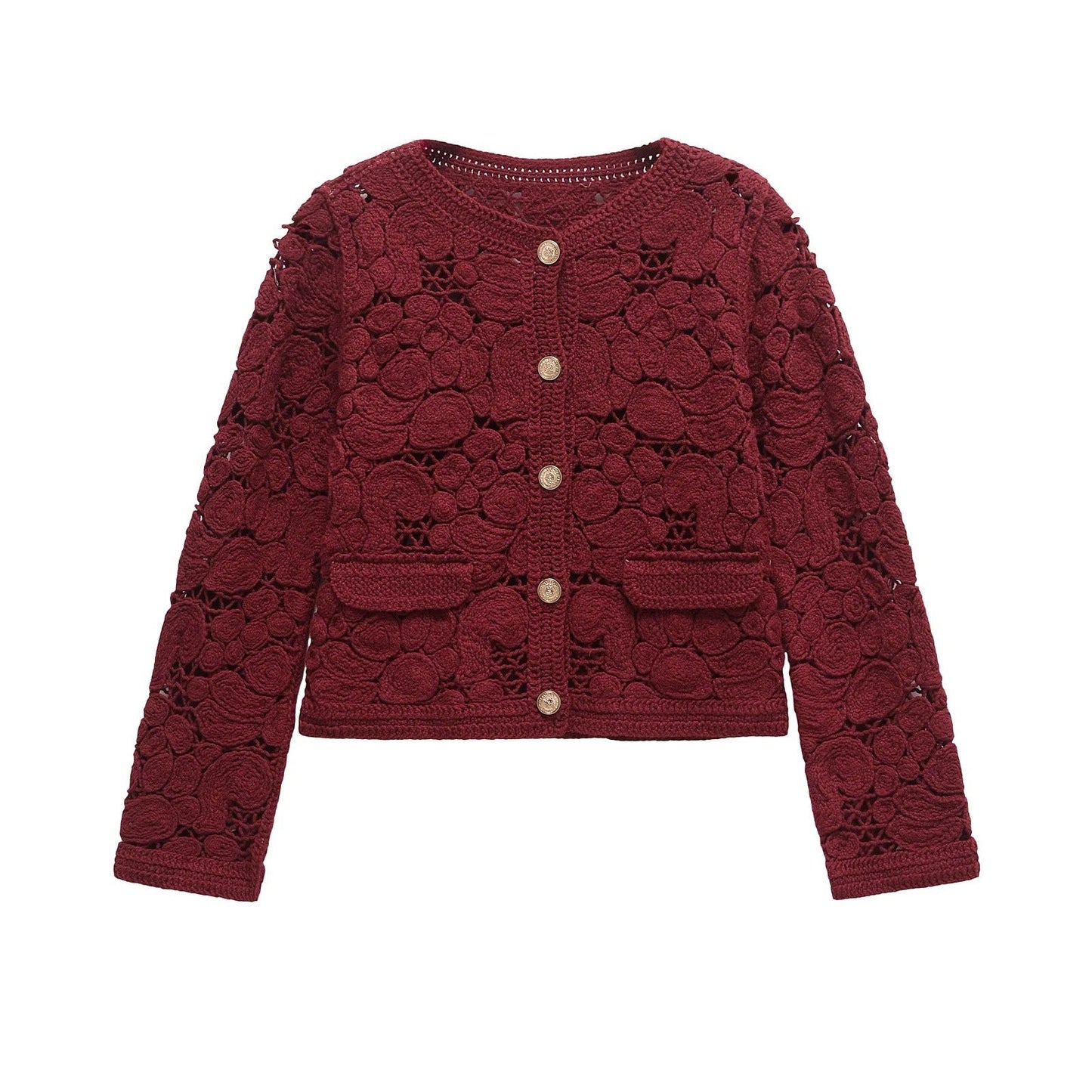Women's fine lace cardigan with decorative button details and elegant silhouette
