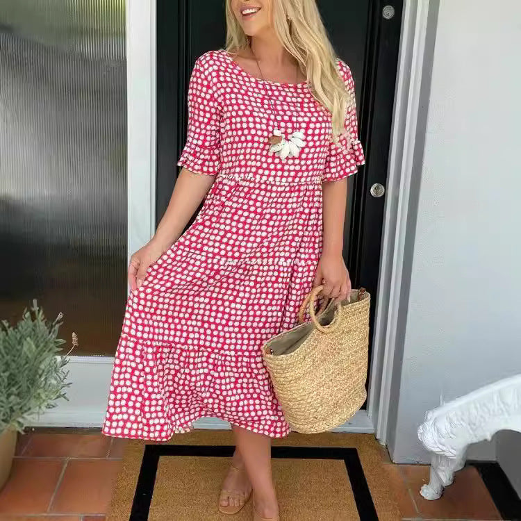 WW | Sommer Rundhals Bedrucktes Kurzarmkleid