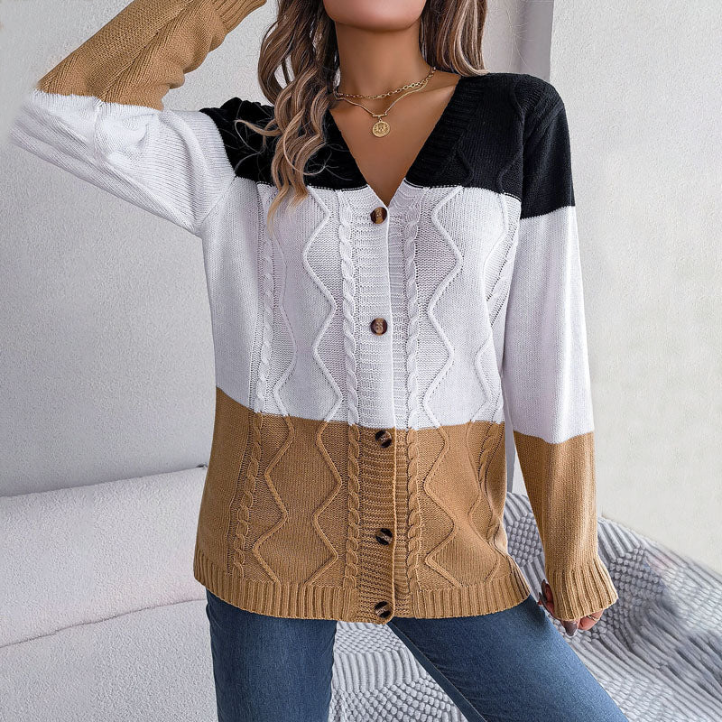 WW | Farbblock Strickjacke mit Modernem Muster