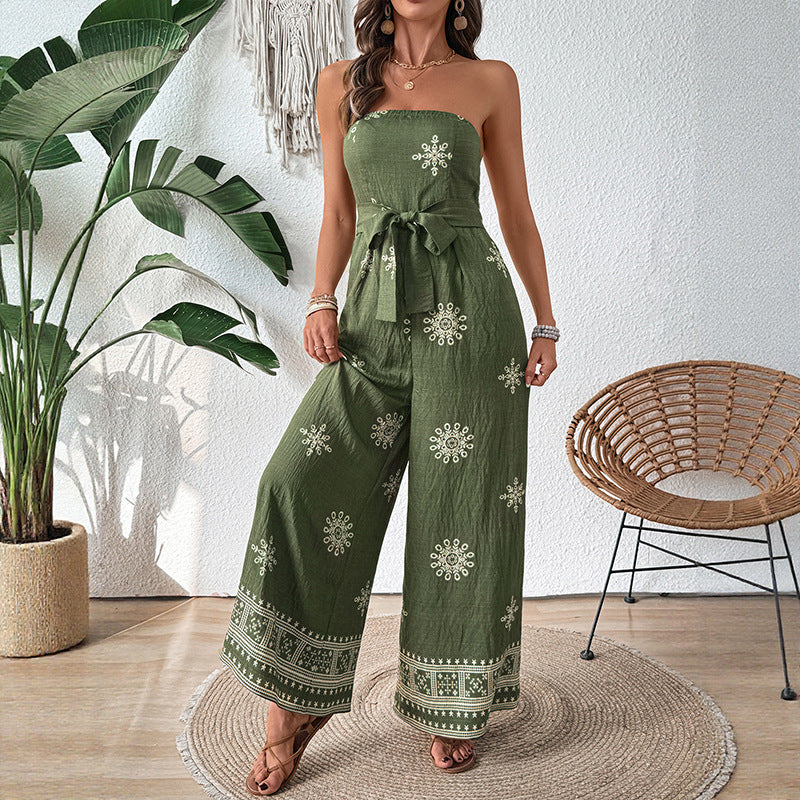 Women's Jumpsuit with Off-the-Shoulder Design and Elegant Tie Belt WW