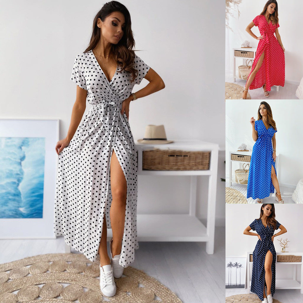 WW | Printed Polka Dot Band Waist Maxi Dress