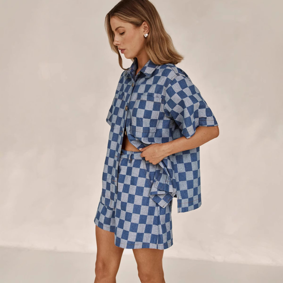 Women's Plaid Denim Shirt Set WW