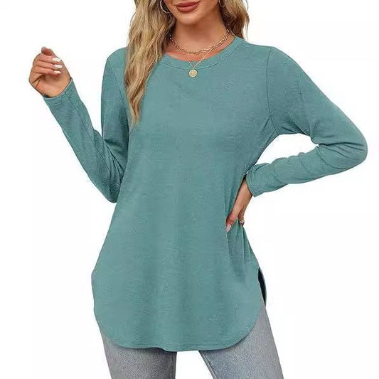 Damen Longsleeve Oberteil mit Pflanzenmuster und asymmetrischem Saum WW