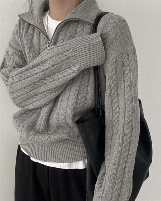 WW Vintage Turtleneck Zipper Twist Knit Sweater