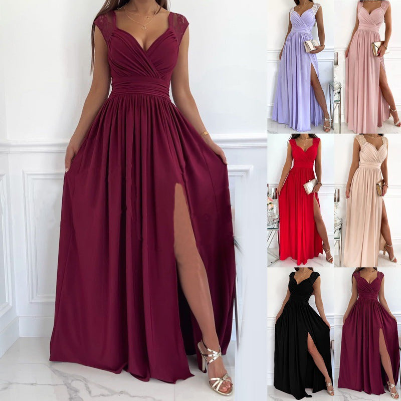 Damen Maxikleid mit raffiniertem V-Ausschnitt und hohem Schlitz WW