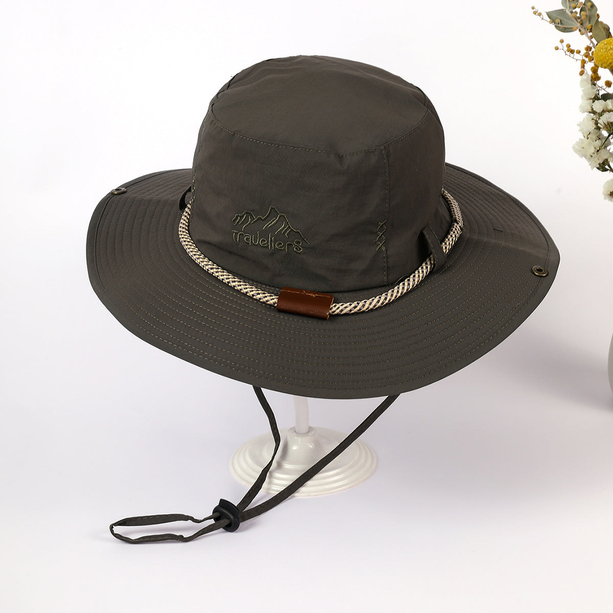 Damen Sonnenhut mit breiter Krempe und integriertem Nackenband WW