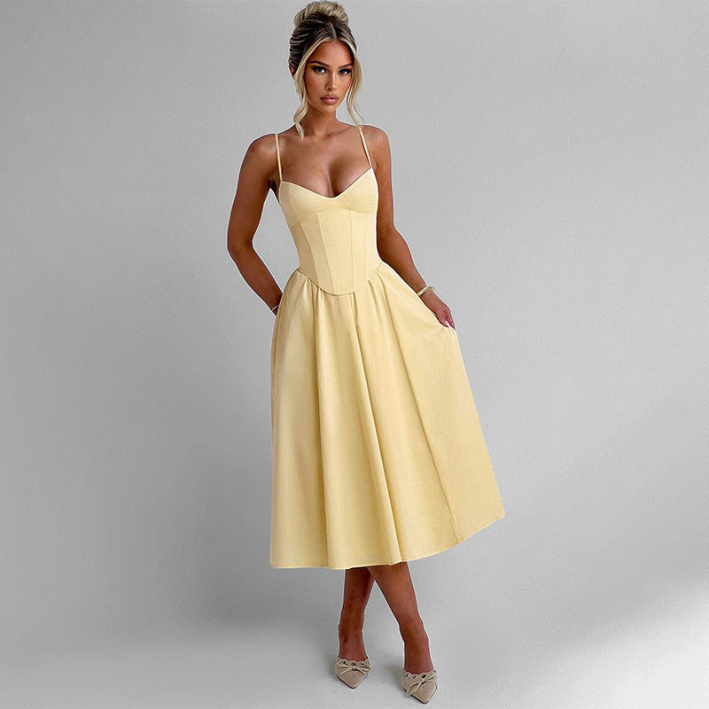 Damen Midi Kleid mit figurbetonter Corsage und schwingendem Rock W&W