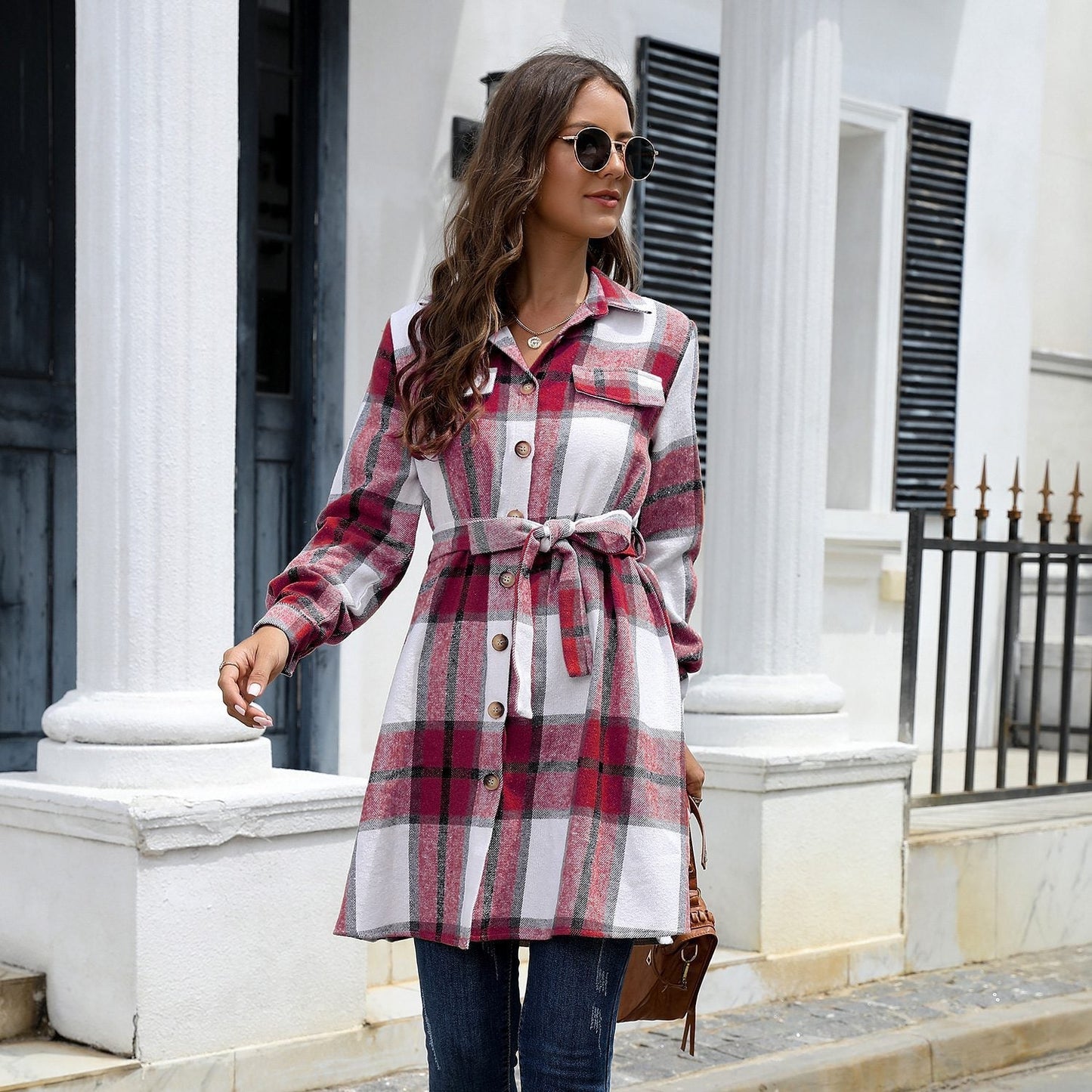 WW | Hemdblusenkleid - Verstellbarer Taillengürtel - Weiche Flanellmischung - Lässiger Herbststil