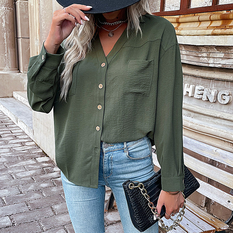 Women's Blouse with Casual Cut and Decorative Button Details WW