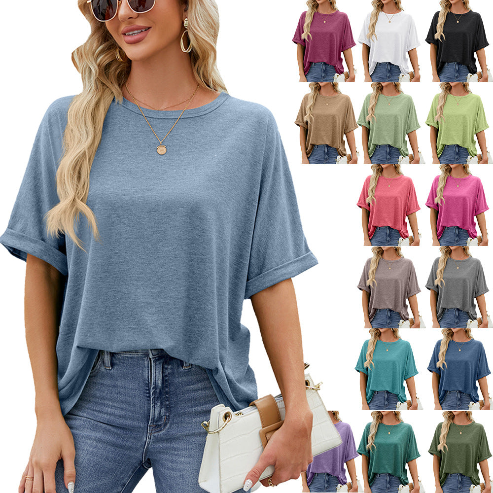 WW | Solid Color Short Sleeve Casual Loose T-Shirt