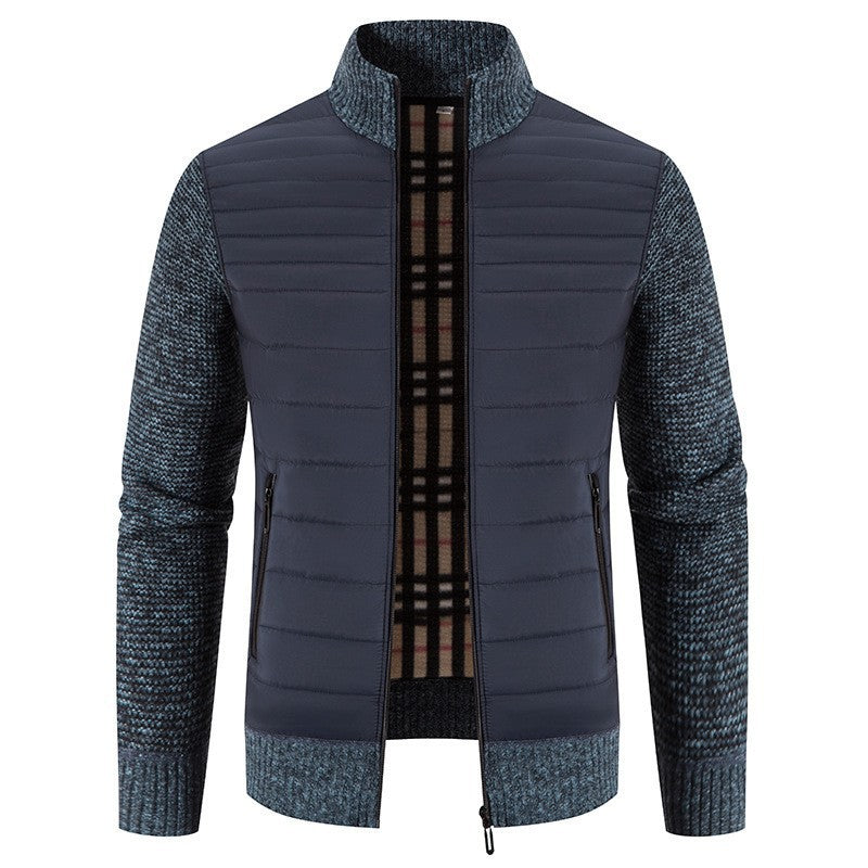 Men's Quilted Jacket with Modern Knitted Sleeves and High Collar WW
