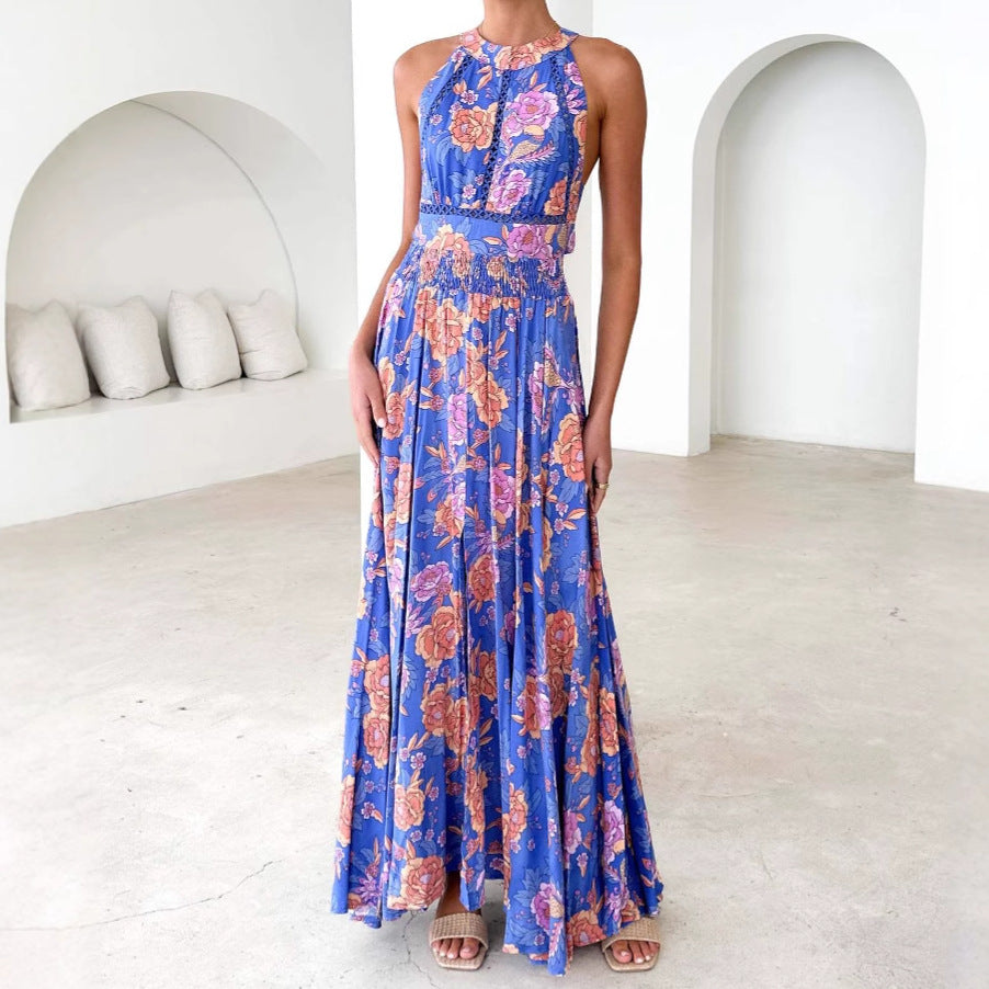 Damen Maxikleid mit hochgeschlossenem Ausschnitt und floralen Akzenten WW