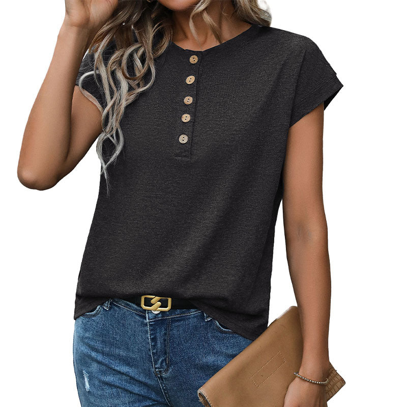 Women's Short Sleeve T-Shirt with Button Placket WW
