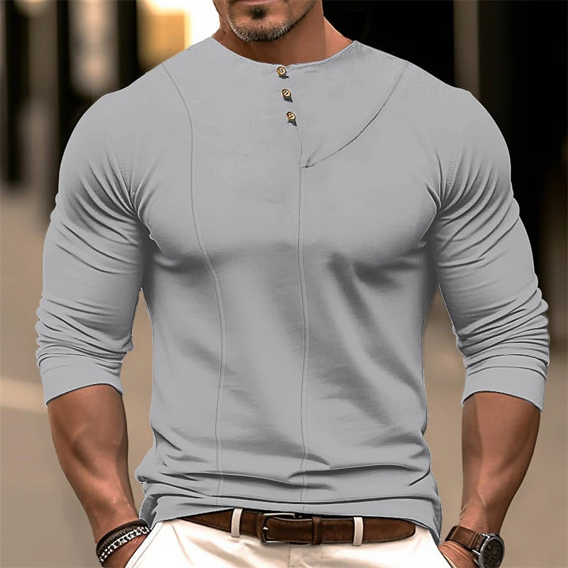 WW | Long-Sleeved Slim Fit Cotton Blend Asymmetrical Button Detail Ergonomic Cut