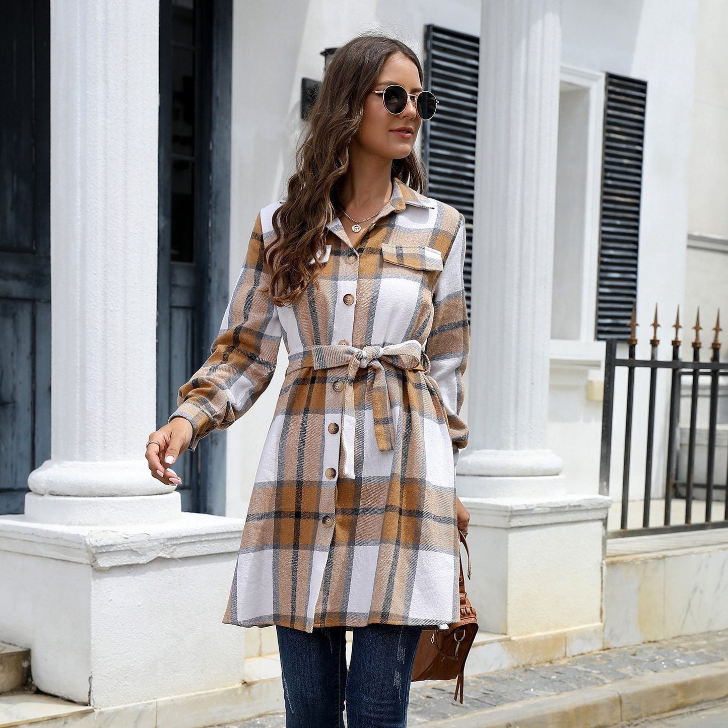 WW | Hemdblusenkleid - Verstellbarer Taillengürtel - Weiche Flanellmischung - Lässiger Herbststil