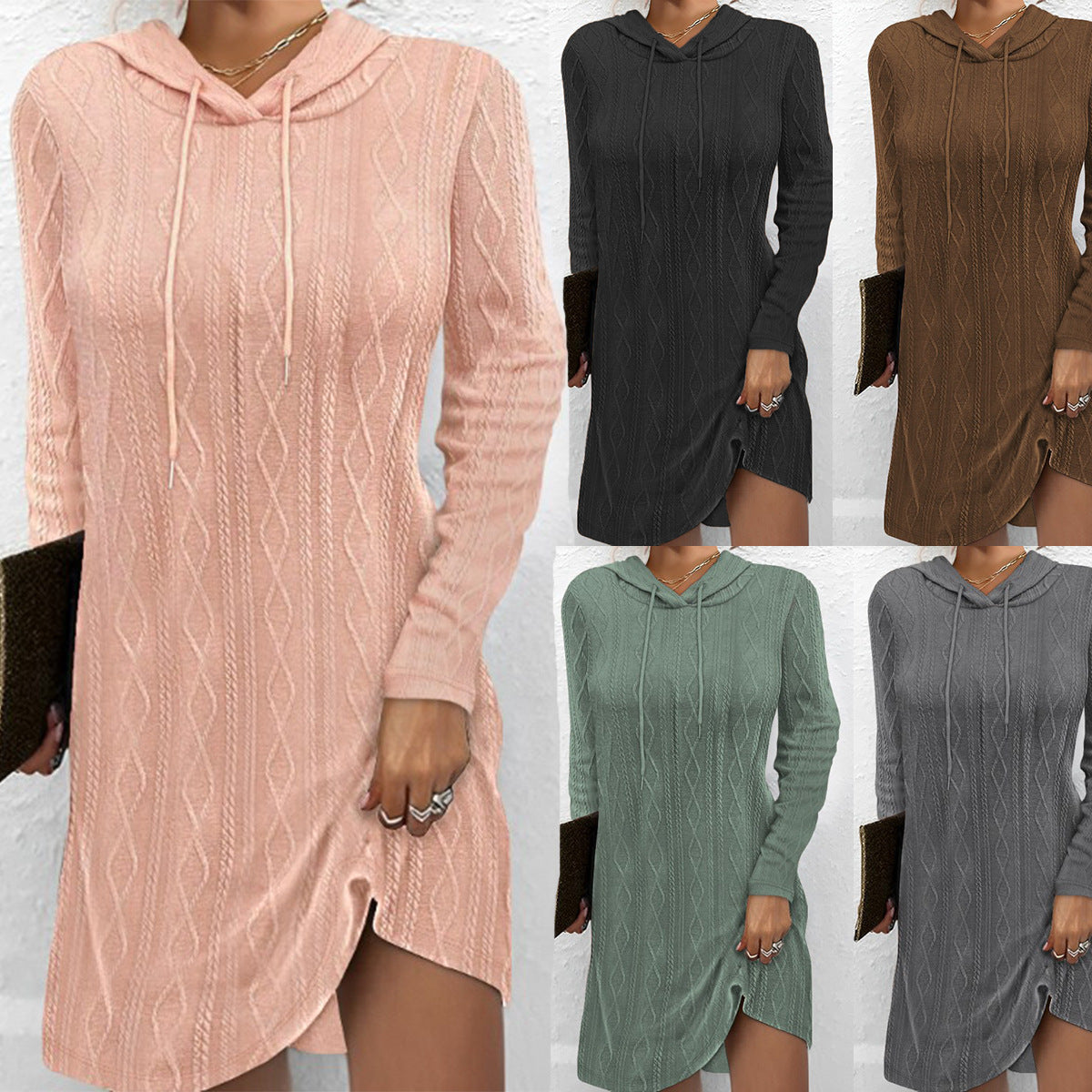 Damen Hoodie-Kleid mit Struktur und seitlichem Schlitz WW
