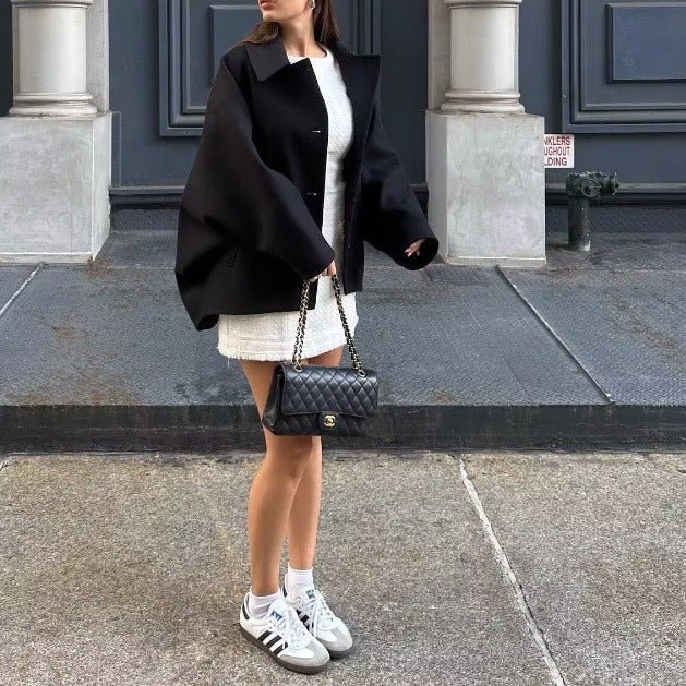 WW | Wolle-Mischung Cape Mantel - Elegant & Schick - Minimalistischer Stil - Raffinierte Schichtung
