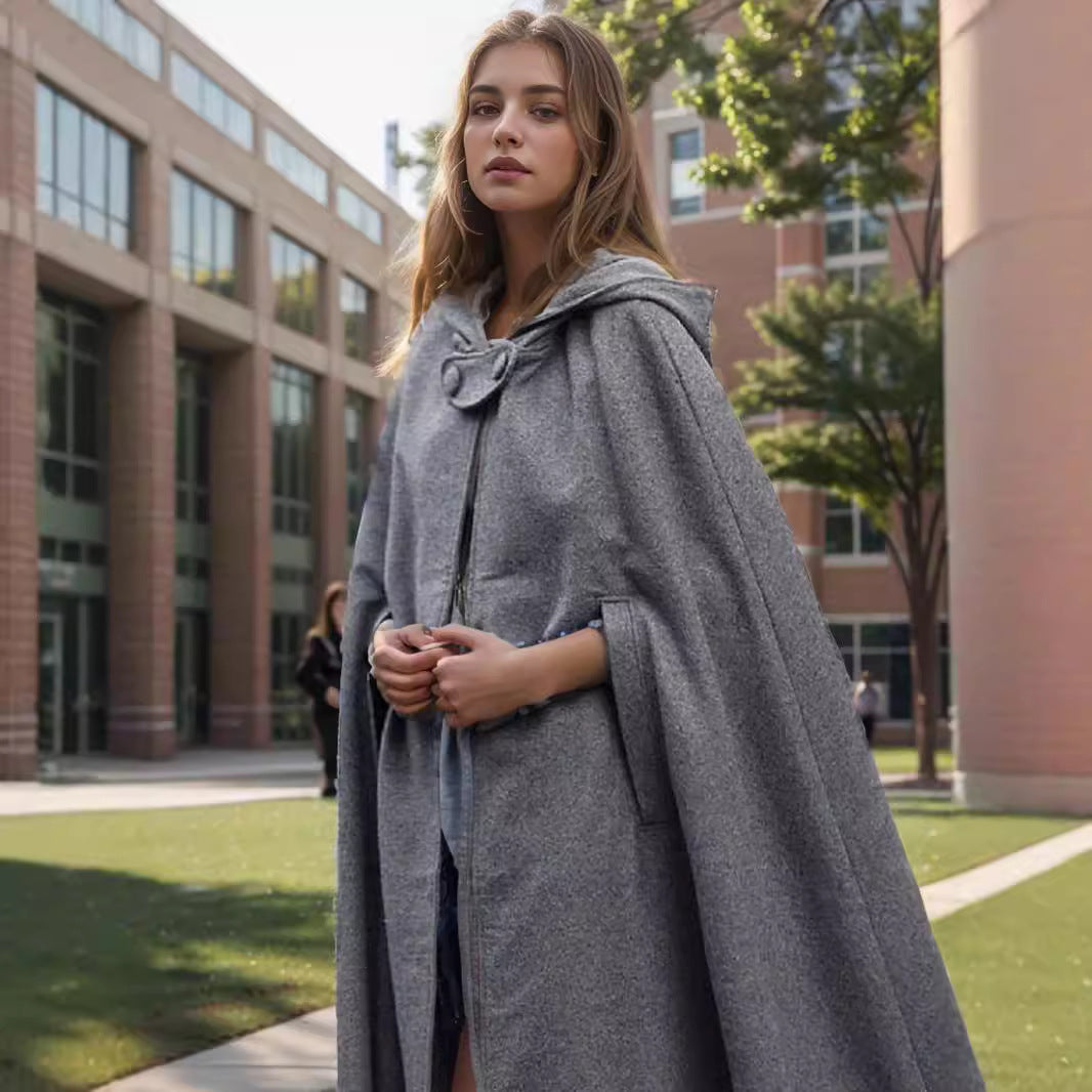 Damen modern geschnittener Umhang mit Kapuze WW
