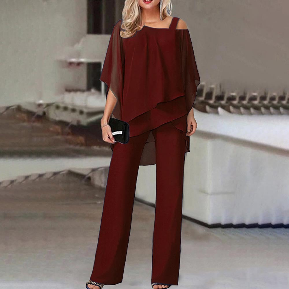 Women's Layered Chiffon Overlay Pant Suit WW