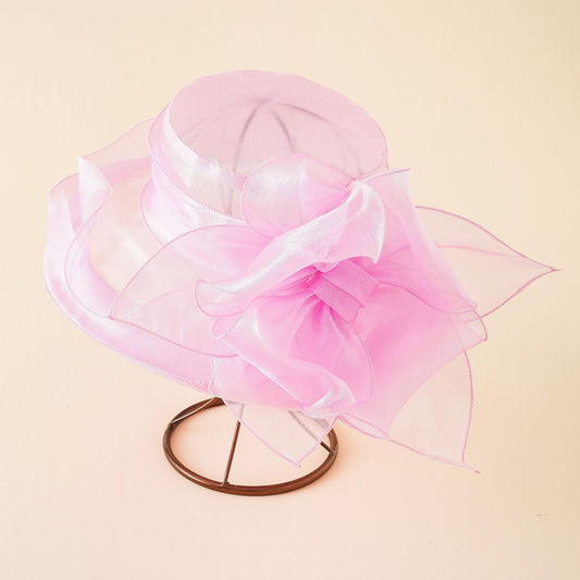 Damen Eleganter Tüllhut mit großem gefaltetem Blumenmotiv WW