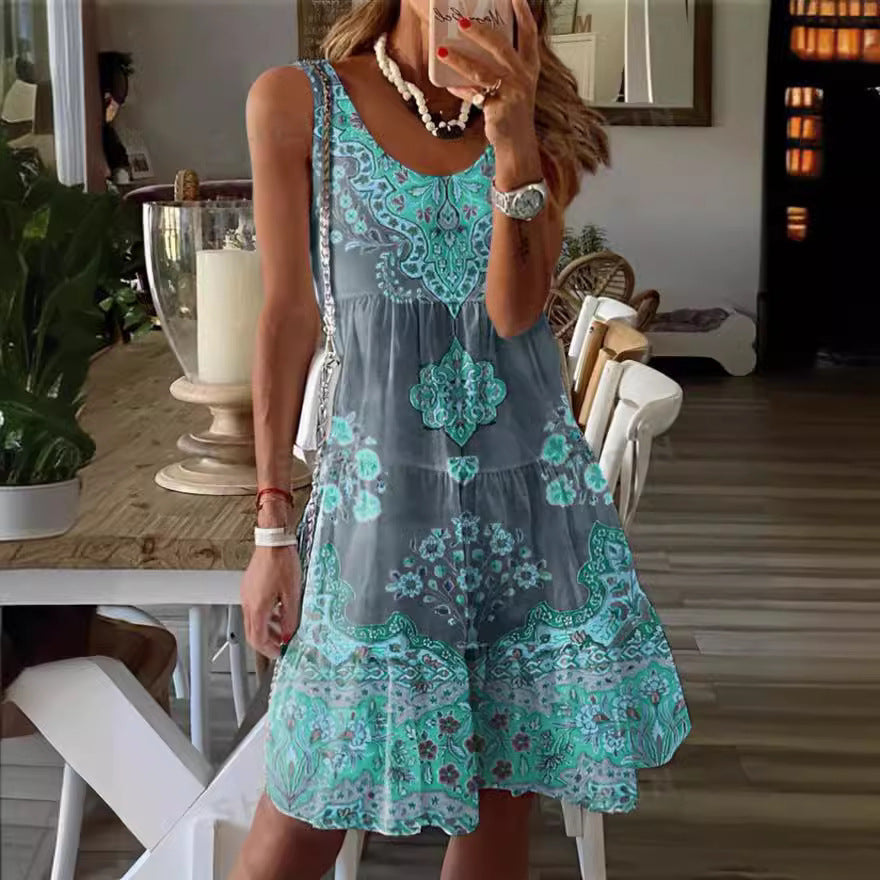 Damen Sommerliches Tunika-Kleid mit floralen Mustern und schwingendem Rock WW