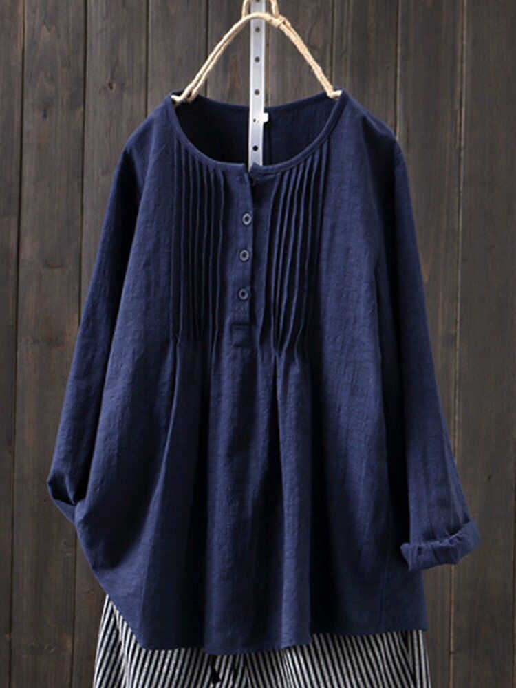 Women's Blouse with Pleats and Button Placket WW
