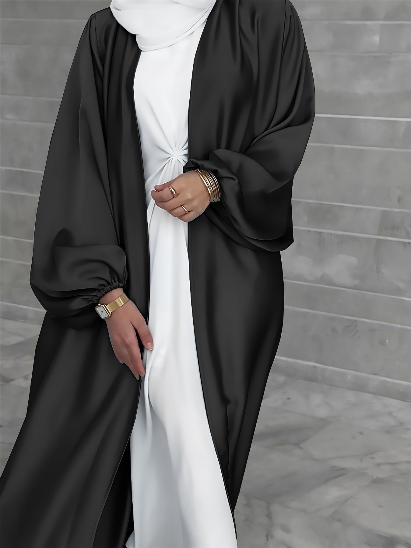 WW | Kimono Jacke Seidiges Gefühl Übergröße Passform Offene Vorderseite Lange Ärmel