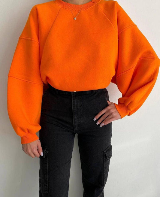 Damen Oversized Sweatshirt mit voluminösen Ärmeln WW
