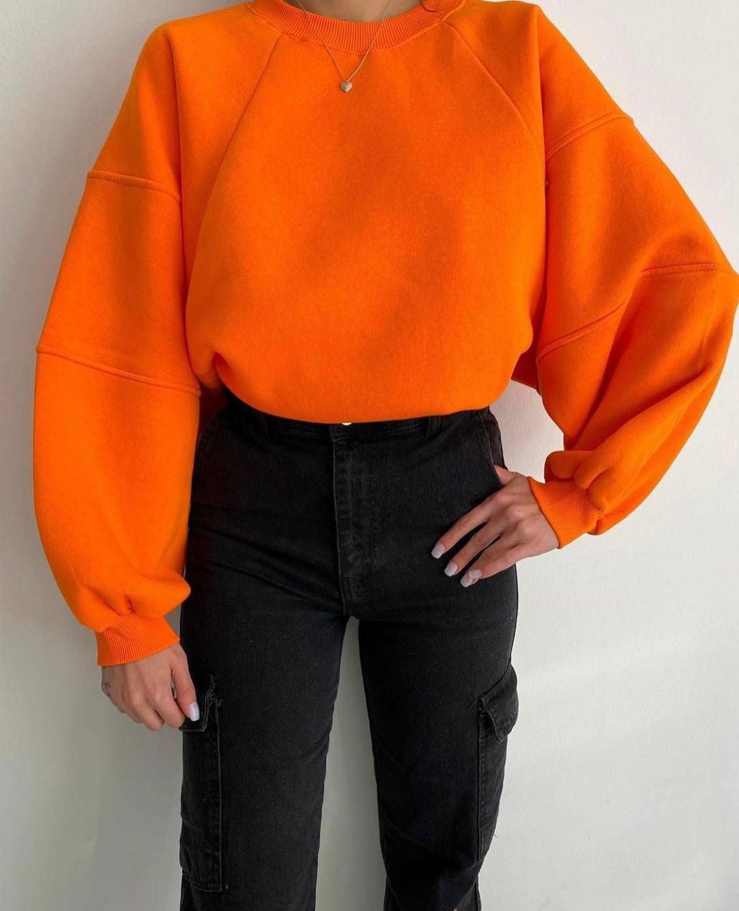 Damen Oversized Sweatshirt mit Puffärmeln WW
