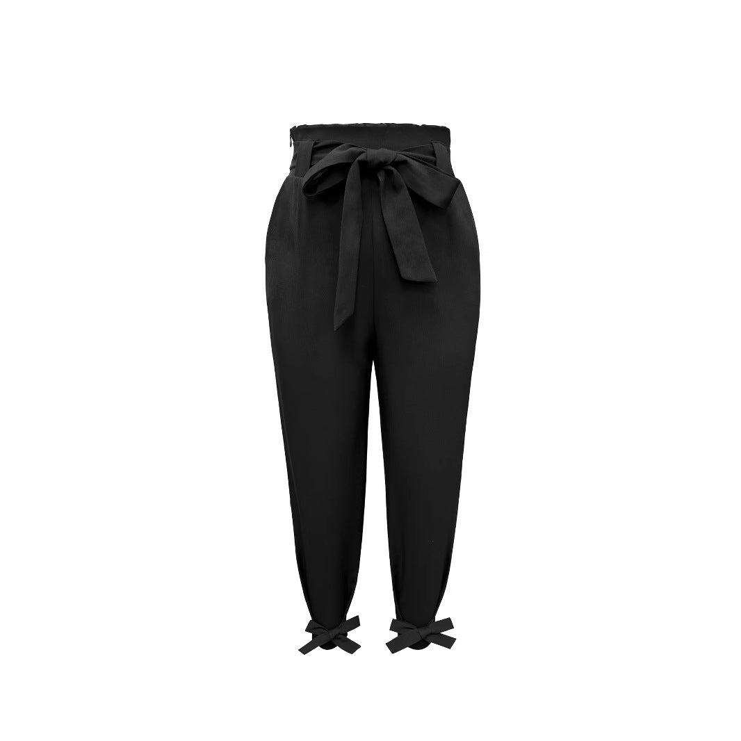 WW | elegant chino trousers with tie belt and relaxed cuffs