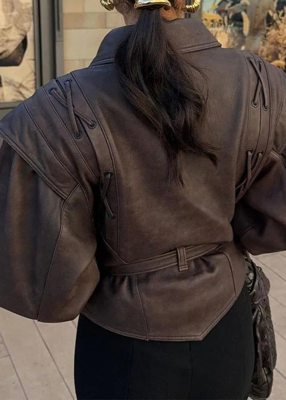 WW | Lace-up Detail Faux Leather Blazer